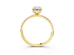 Yellow gold Emerald Cut Diamond Solitaire Ring with Round Pink Sapphire Pavé Band and Prong Setting_3