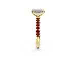 Yellow gold Emerald Cut Diamond Solitaire Ring with Round Ruby Pavé Band and Prong Setting_2