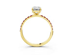 Yellow gold Emerald Cut Diamond Solitaire Ring with Round Ruby Pavé Band and Prong Setting_3