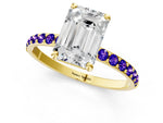 Yellow gold Emerald Cut Diamond Solitaire Ring with Round Tanzanite Pavé Band and Prong Setting_1