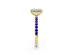 Yellow gold Emerald Cut Diamond Solitaire Ring with Round Tanzanite Pavé Band and Prong Setting_2