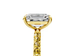 Yellow gold Emerald Cut Diamond Solitaire Ring with Round Yellow Sapphire Pavé Band and Prong Setting_5
