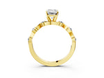 Yellow gold Emerald Cut Diamond Solitaire Twisted Band with Round Accents and Prong Setting_3