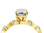 Yellow gold Emerald Cut Diamond Solitaire Twisted Band with Round Accents and Prong Setting_4