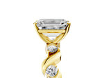 Yellow gold Emerald Cut Diamond Solitaire Twisted Band with Round Accents and Prong Setting_5