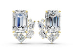 Yellow gold Emerald Cut Diamond Stud Earrings with Round and Oval Accents