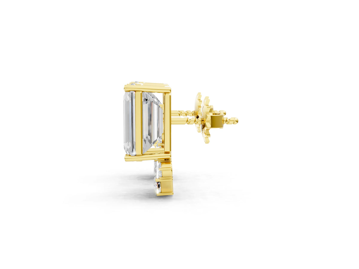 Yellow gold Emerald Cut Diamond Stud Earrings with Round and Oval Accents_1