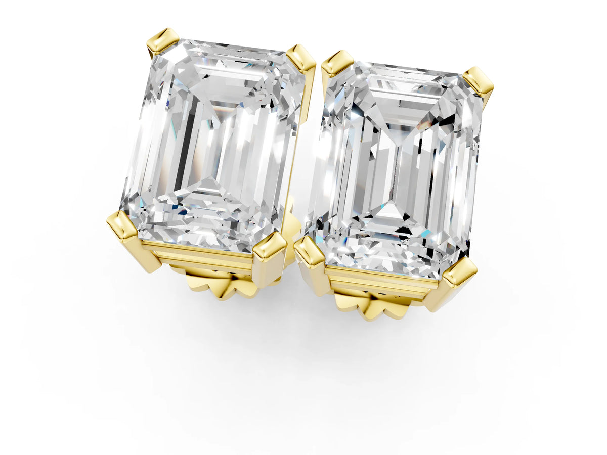 Yellow gold Emerald Cut Diamond Stud Earrings_1