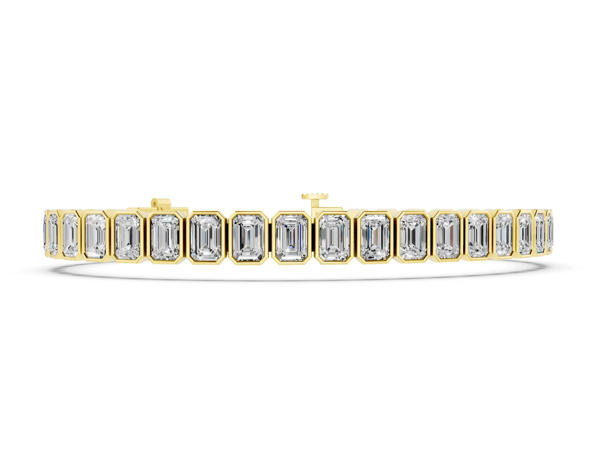 Yellow gold Emerald Cut Diamond Tennis Bracelet with Bezel Setting