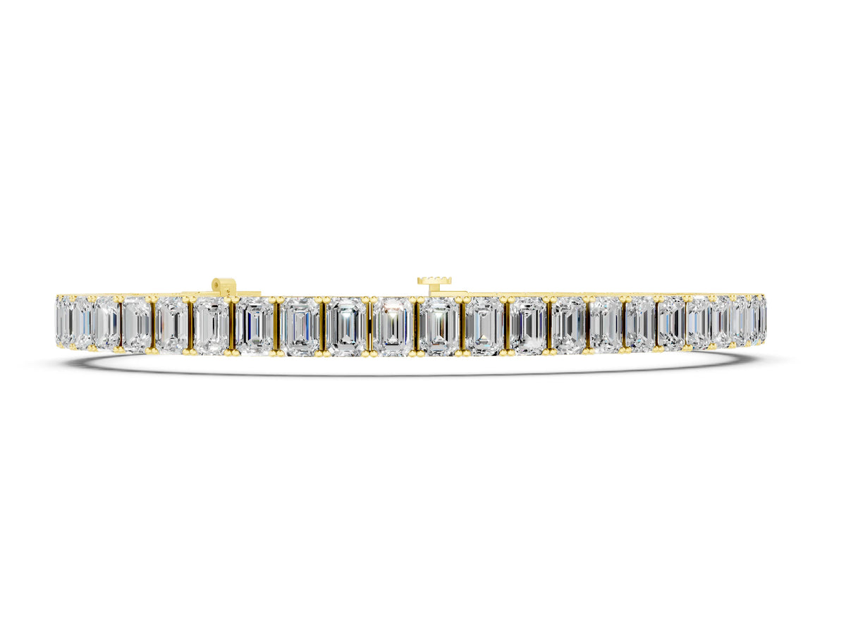 Yellow gold Emerald Cut Diamond Tennis Bracelet with Four-Prong Setting