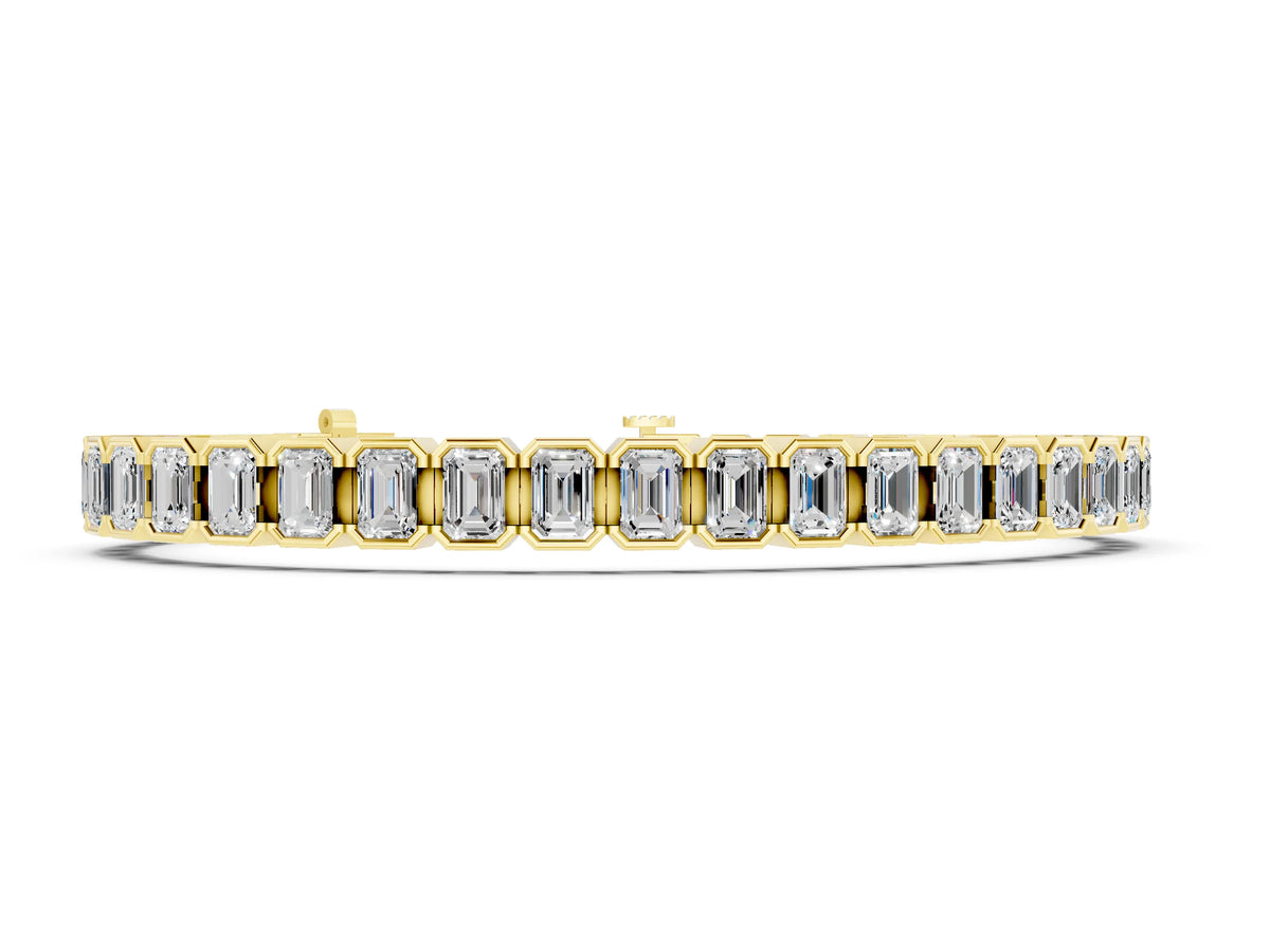 Yellow gold Emerald Cut Diamond Tennis Bracelet with Half Bezel Setting
