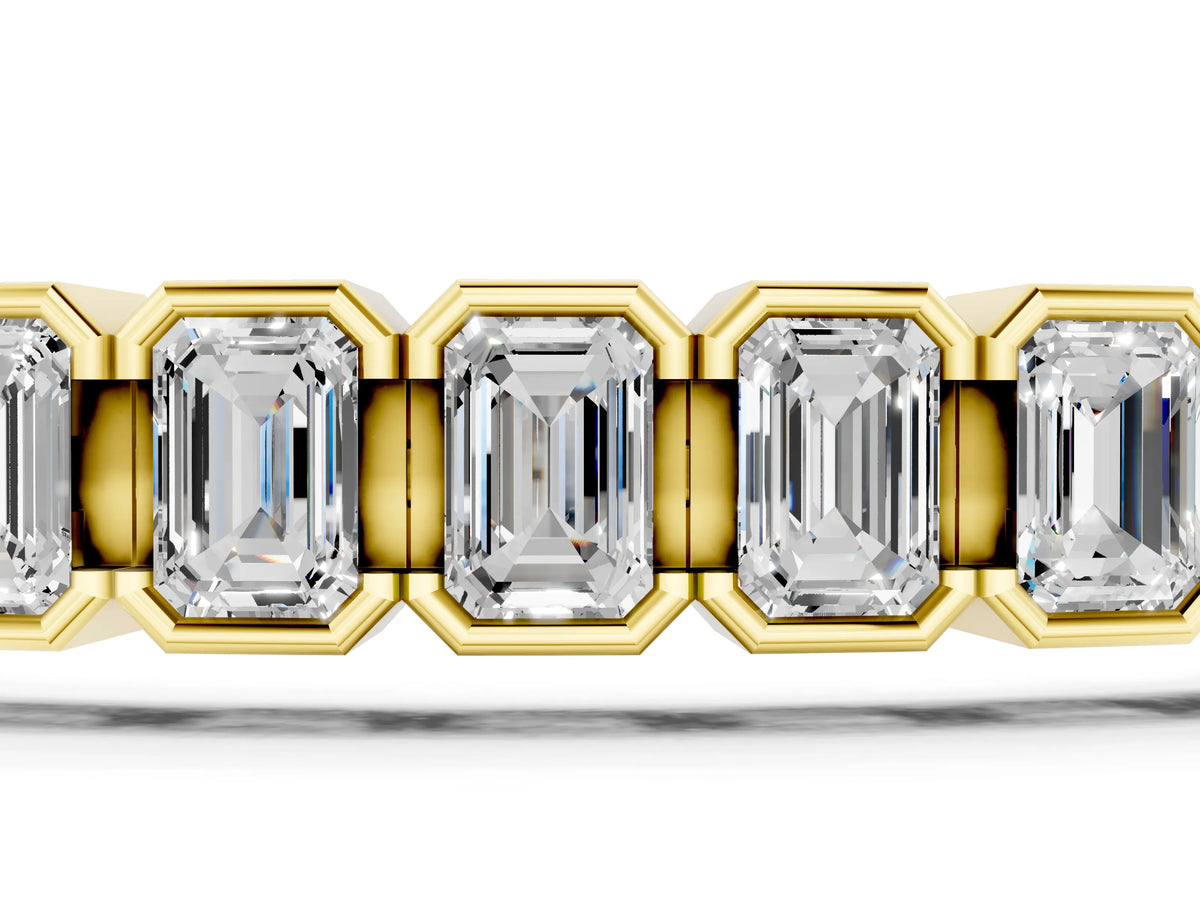 Yellow gold Emerald Cut Diamond Tennis Bracelet with Half Bezel Setting_1
