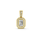 Yellow gold Emerald Cut Halo Diamond Pendant with Pavé Setting