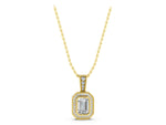 Yellow gold Emerald Cut Halo Diamond Pendant with Pavé Setting_1