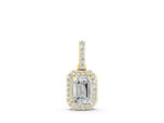 Yellow gold Emerald Cut Halo Diamond Pendant with Prong Setting