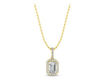 Yellow gold Emerald Cut Halo Diamond Pendant with Prong Setting_1