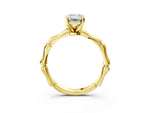 Yellow gold Emerald Cut Solitaire Diamond Ring with Bamboo Band and Four-Prong Setting_3