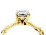 Yellow gold Emerald Cut Solitaire Diamond Ring with Bamboo Band and Four-Prong Setting_4