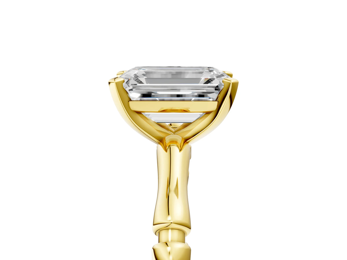 Yellow gold Emerald Cut Solitaire Diamond Ring with Bamboo Band and Four-Prong Setting_5