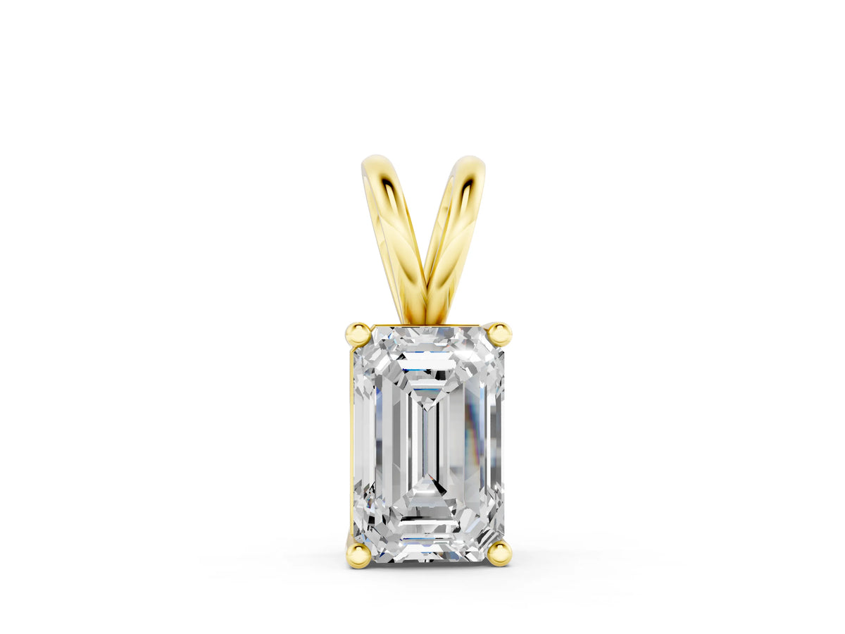Yellow gold Emerald Cut Solitaire Pendant with Four-Prong Setting