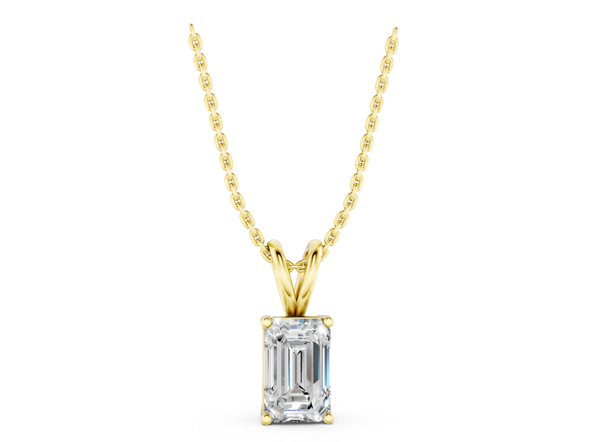 Yellow gold Emerald Cut Solitaire Pendant with Four-Prong Setting_1