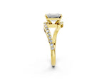 Yellow gold Emerald Cut Solitaire Twist Band with Pave Set Diamonds and Four-Prong Setting_2