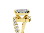 Yellow gold Emerald Cut Solitaire Twist Band with Pave Set Diamonds and Four-Prong Setting_5