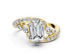 Yellow gold Emerald Cut Solitaire with Pavé Twist Band and Four-Prong Setting