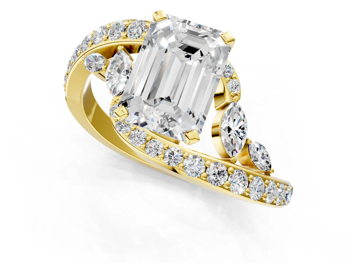 Yellow gold Emerald Cut Solitaire with Pavé Twist Band and Four-Prong Setting_1