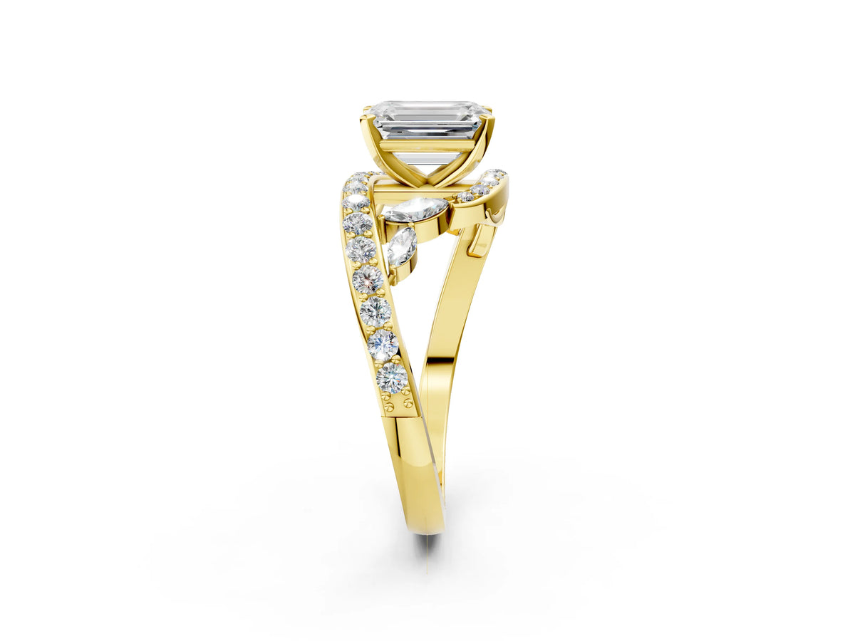 Yellow gold Emerald Cut Solitaire with Pavé Twist Band and Four-Prong Setting_2