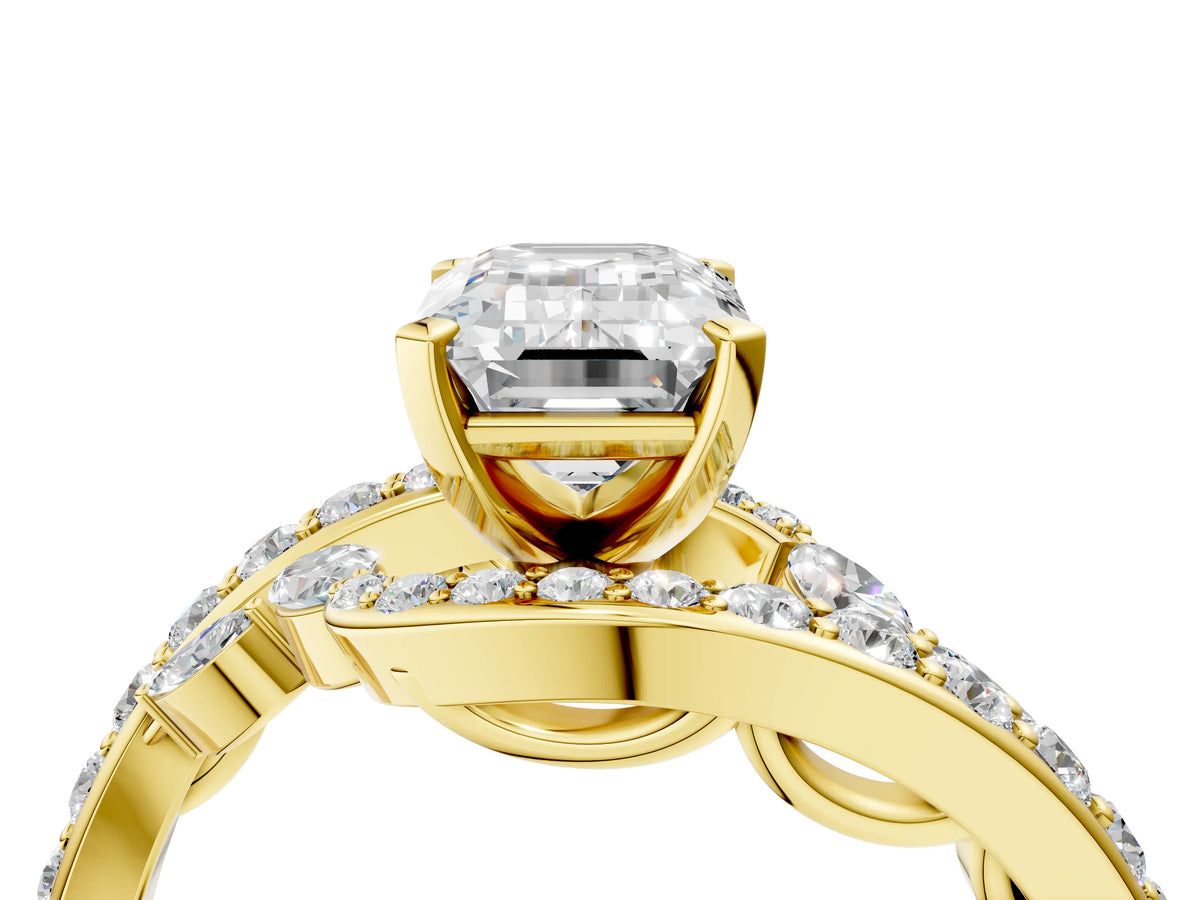 Yellow gold Emerald Cut Solitaire with Pavé Twist Band and Four-Prong Setting_4