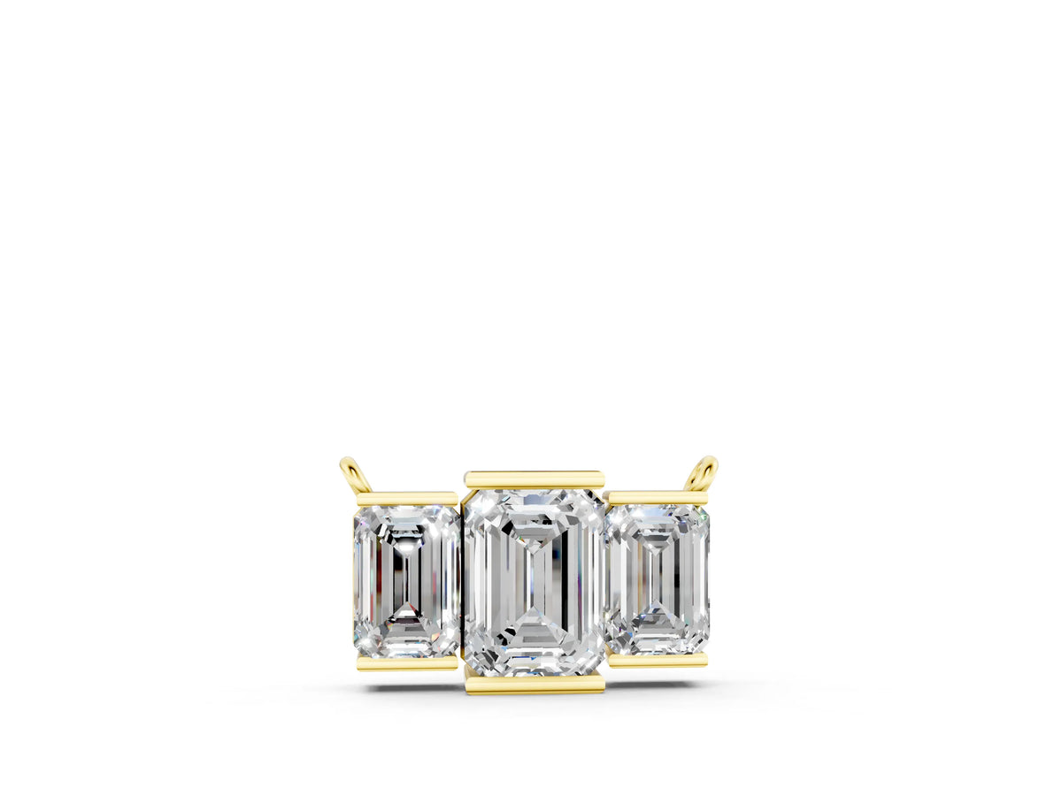 Yellow gold Emerald Cut Three-Stone Bar Pendant with Bar Prong Setting