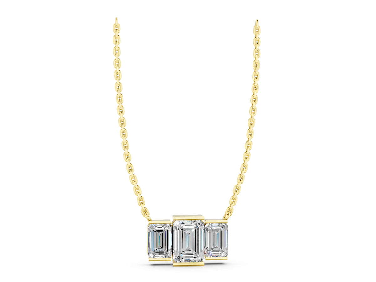 Yellow gold Emerald Cut Three-Stone Bar Pendant with Bar Prong Setting_1
