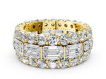 Yellow gold Emerald Cut and Round Diamond Three-Row Eternity Mens Band