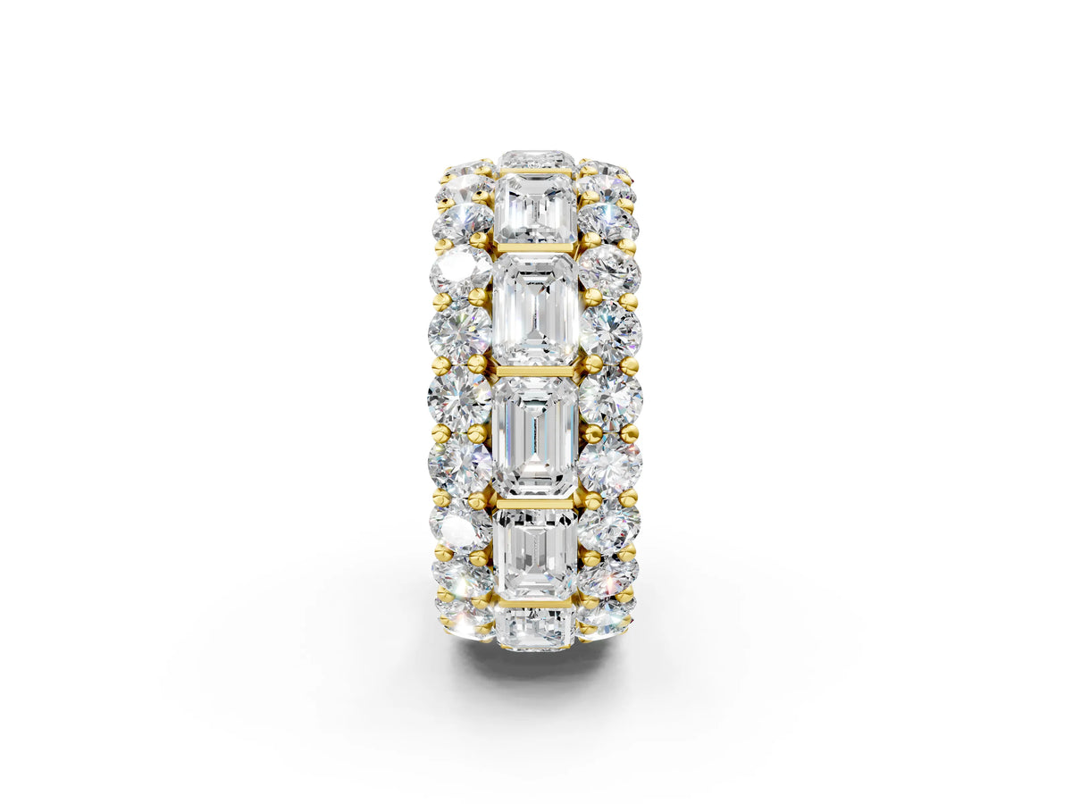 Yellow gold Emerald Cut and Round Diamond Three-Row Eternity Mens Band_2