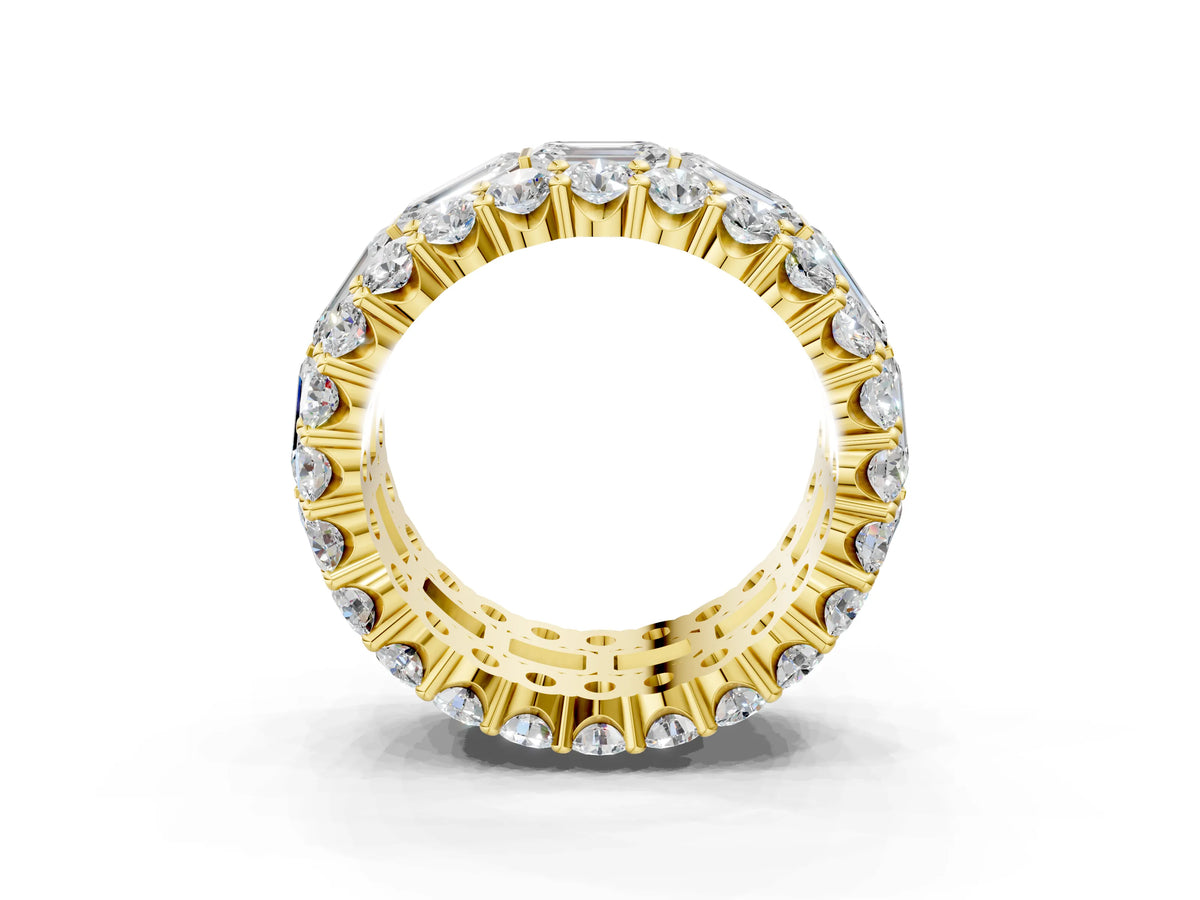 Yellow gold Emerald Cut and Round Diamond Three-Row Eternity Mens Band_3