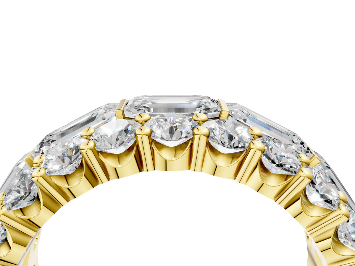 Yellow gold Emerald Cut and Round Diamond Three-Row Eternity Mens Band_4