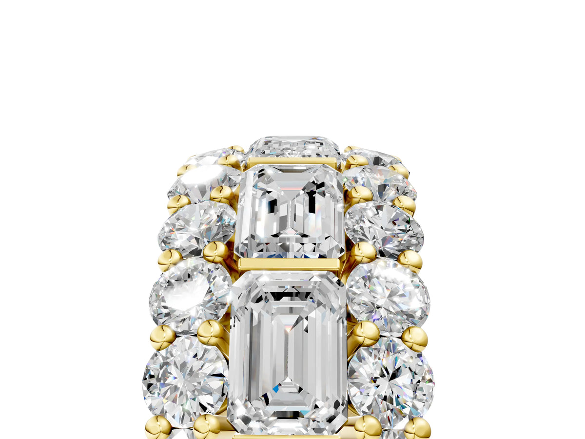 Yellow gold Emerald Cut and Round Diamond Three-Row Eternity Mens Band_5