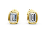 Yellow gold Emerald Diamond Bezel-Set Stud Earrings
