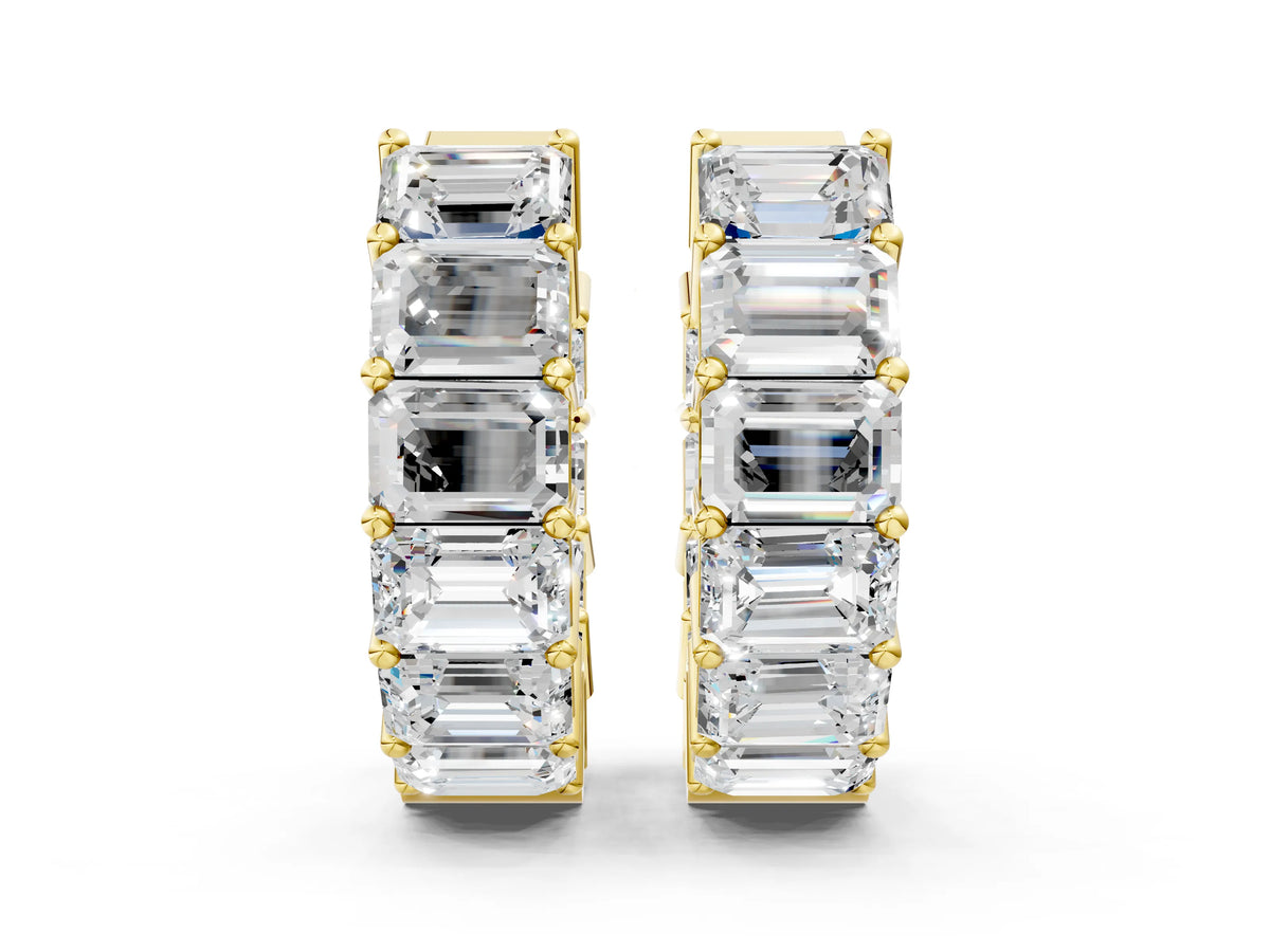 Yellow gold Emerald Diamond Huggie Hoop Earrings