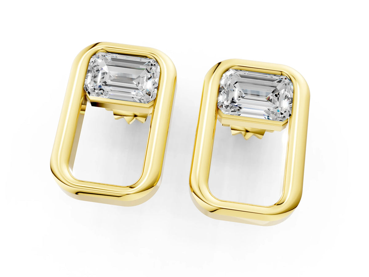 Yellow gold Emerald Diamond Open Frame Stud Earrings_1
