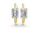 Yellow gold Emerald Diamond Solitaire Huggie Hoop Earrings