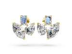 Yellow gold Emerald, Marquise and Pear Diamond Mosaic Three Stone Fan Earrings