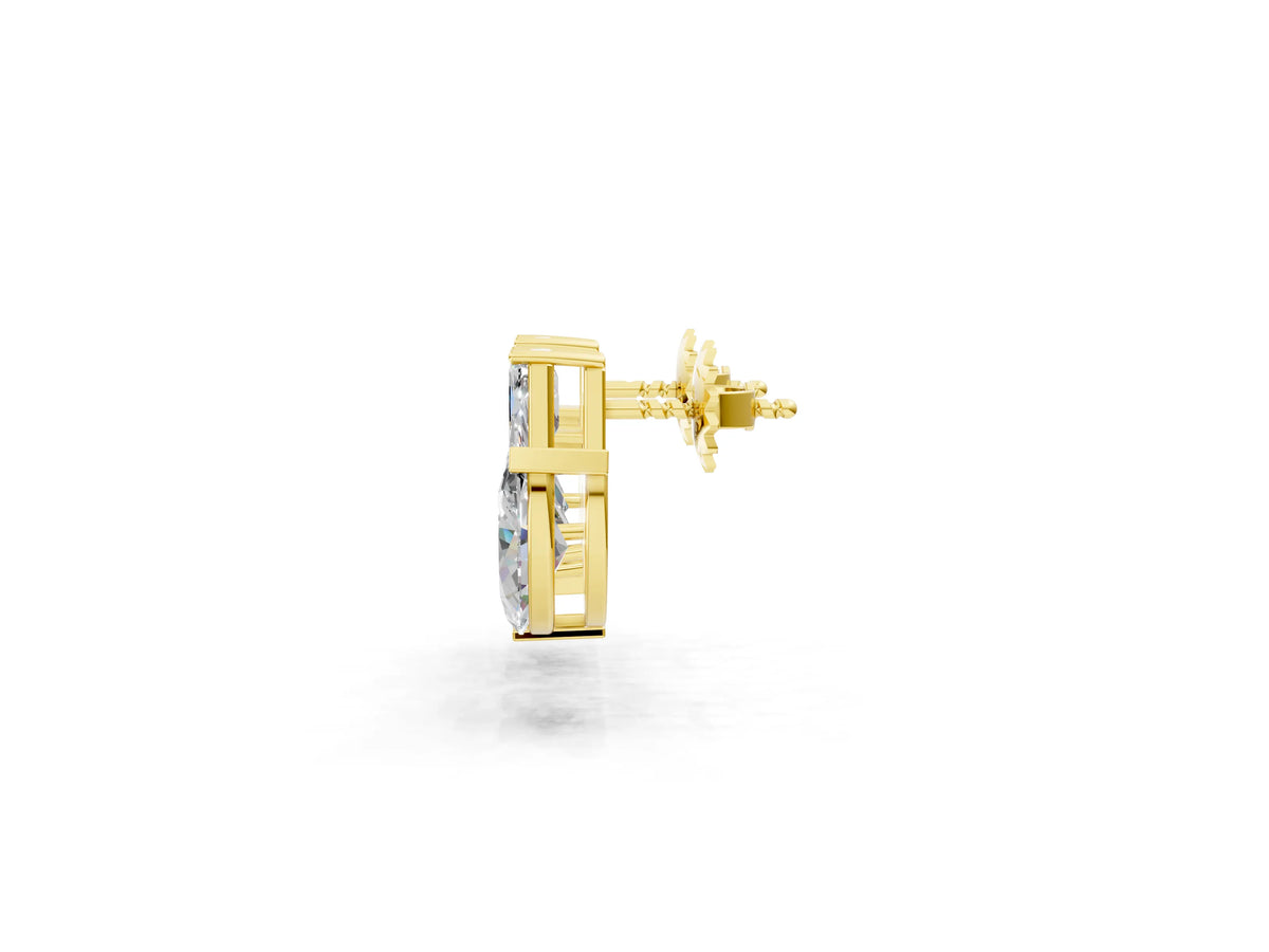 Yellow gold Emerald, Marquise and Pear Diamond Mosaic Three Stone Fan Earrings_1