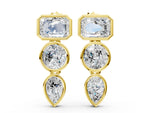Yellow gold Emerald, Round and Pear Diamond Bezel Drop Earrings