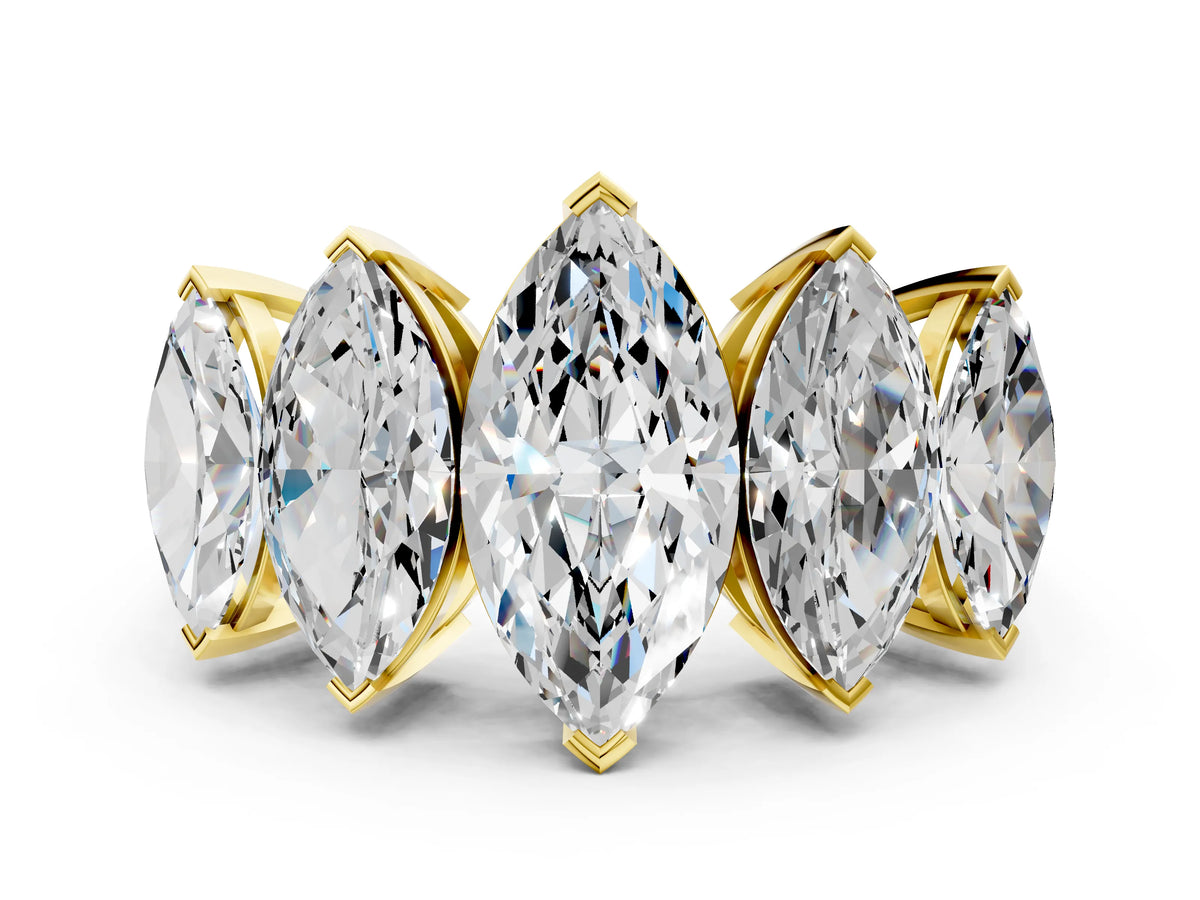 Yellow gold Five-Stone Marquise Diamond Prong Set Band