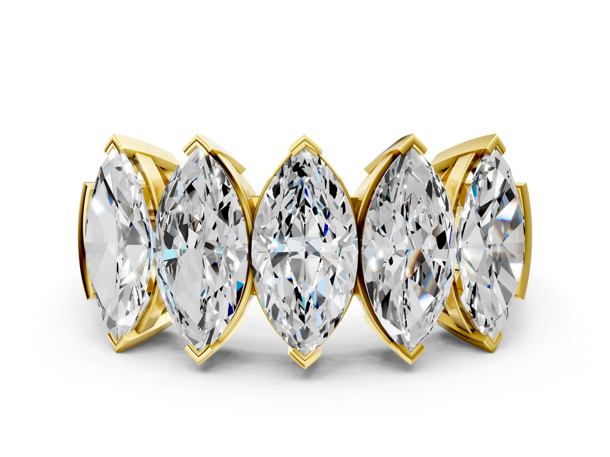 Yellow gold Five Stone Marquise Diamond Prong Set White Gold Band