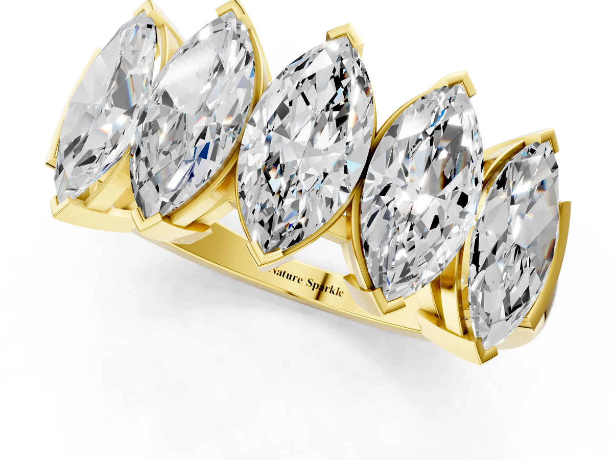 Yellow gold Five Stone Marquise Diamond Prong Set White Gold Band_1