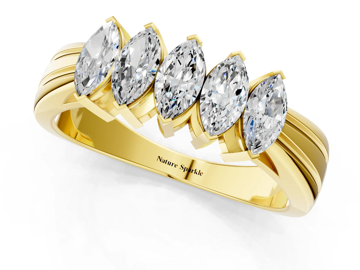 Yellow gold Five-Stone Marquise Diamond Split Shank Ring with Shared Prong Setting_1