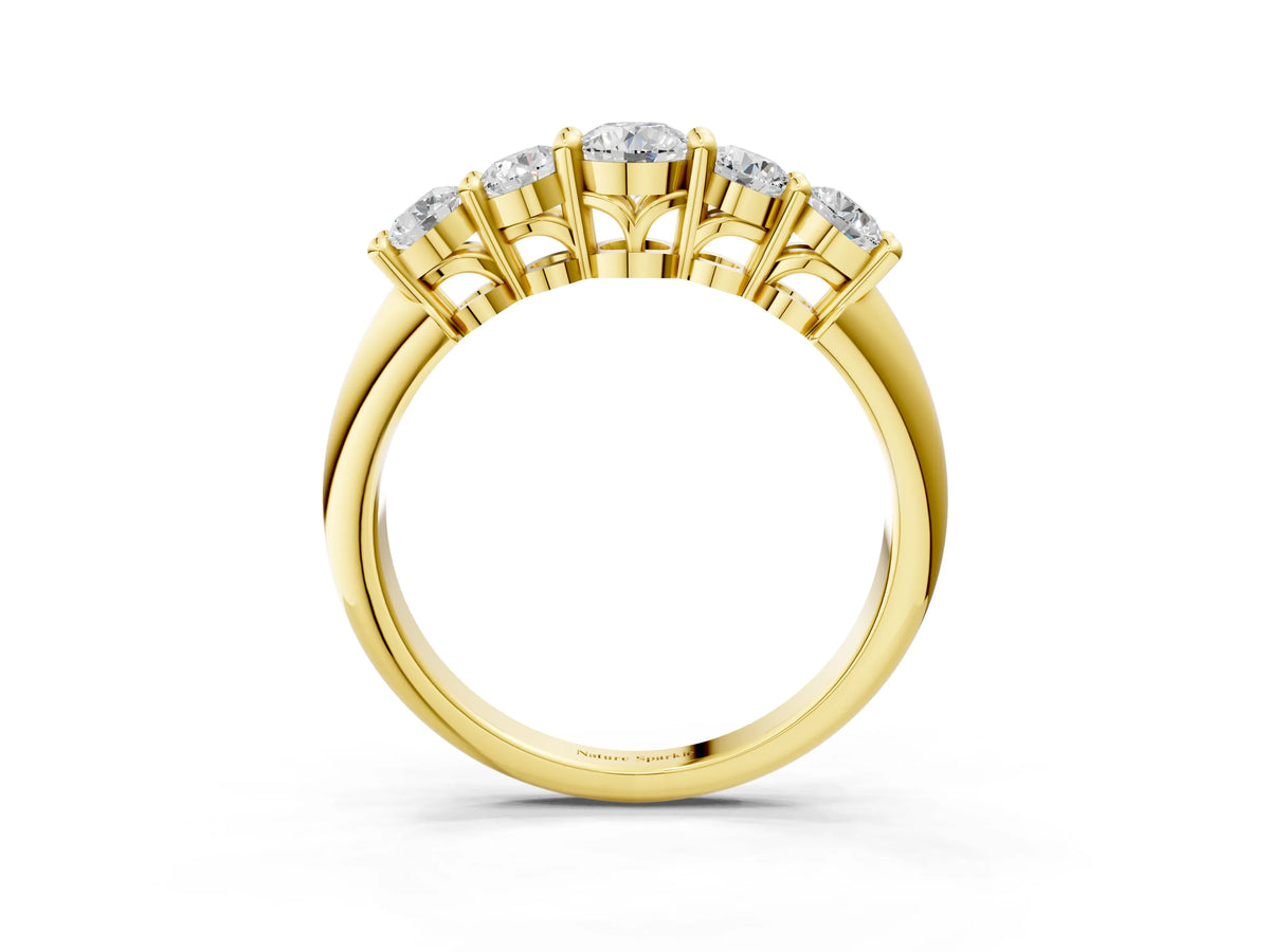 Yellow gold Five-Stone Round Brilliant Diamond Prong Set White Gold Band_3